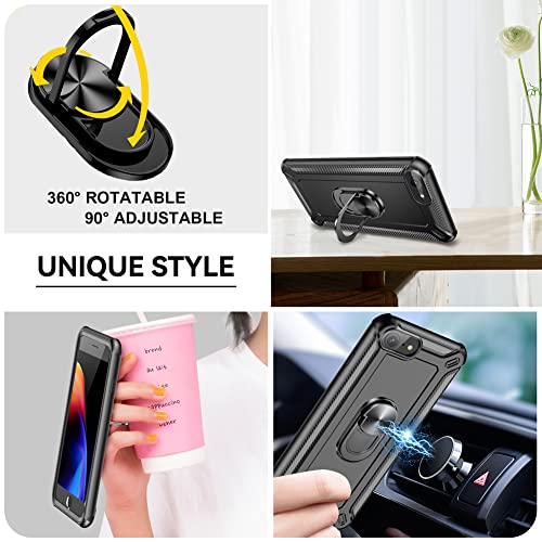 Coolqo 4In1 Compatible For Iphone Se 2022/2020 Case, With [2 X Tempered Glass Screen Protector + Detachable Phone Ring Stand] 360 Full Body Coverage Silicone Shockproof Protective Cover Black #TOP5