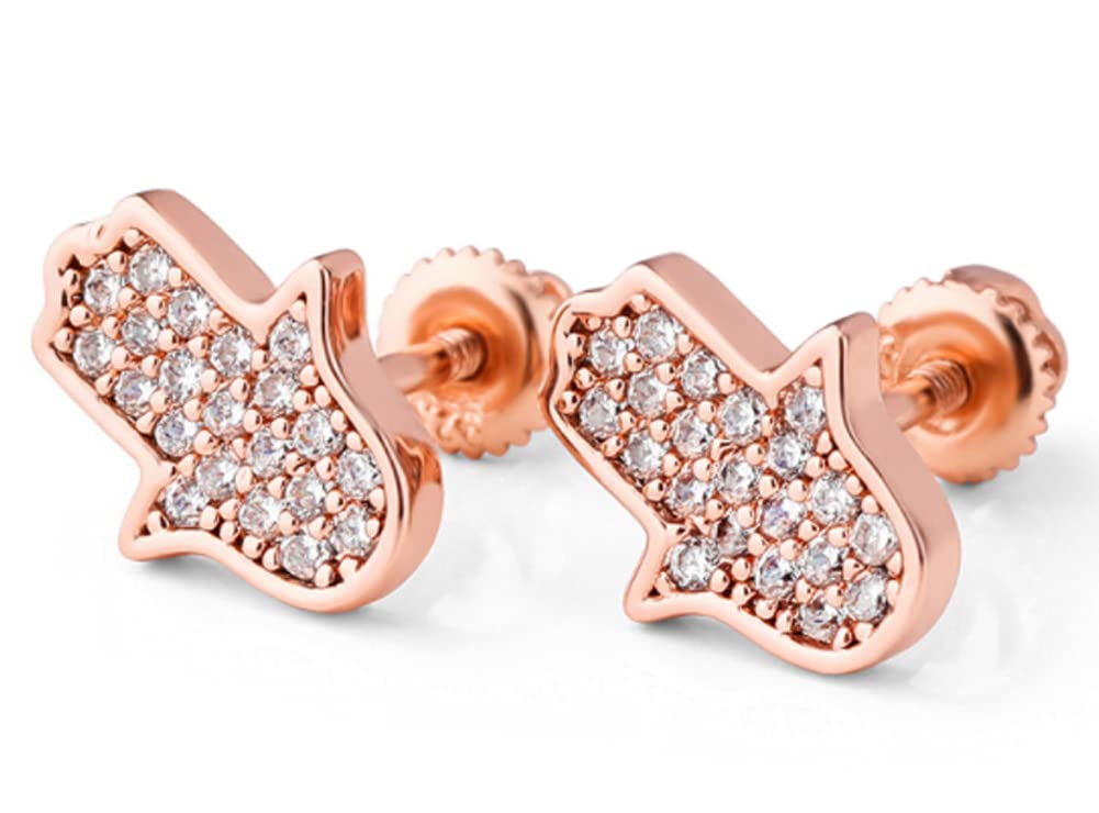 Orecchini a bottone da donna in argento sterling 925 e oro 18 carati con strass Hip Hop