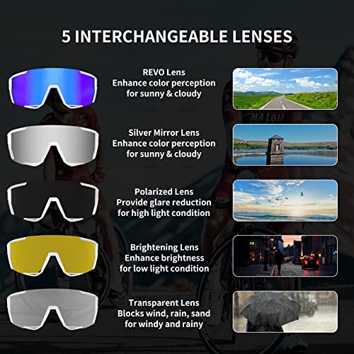 Polarized Baseball Sunglasses For Men Women Cycling Glasses Mtb Glasses Sport Sunglasses With 5 Lenses, Uv400 Protection Lightweight Eyewear For Fishing Driving Running, White Frame & Blue Lens #TOP3