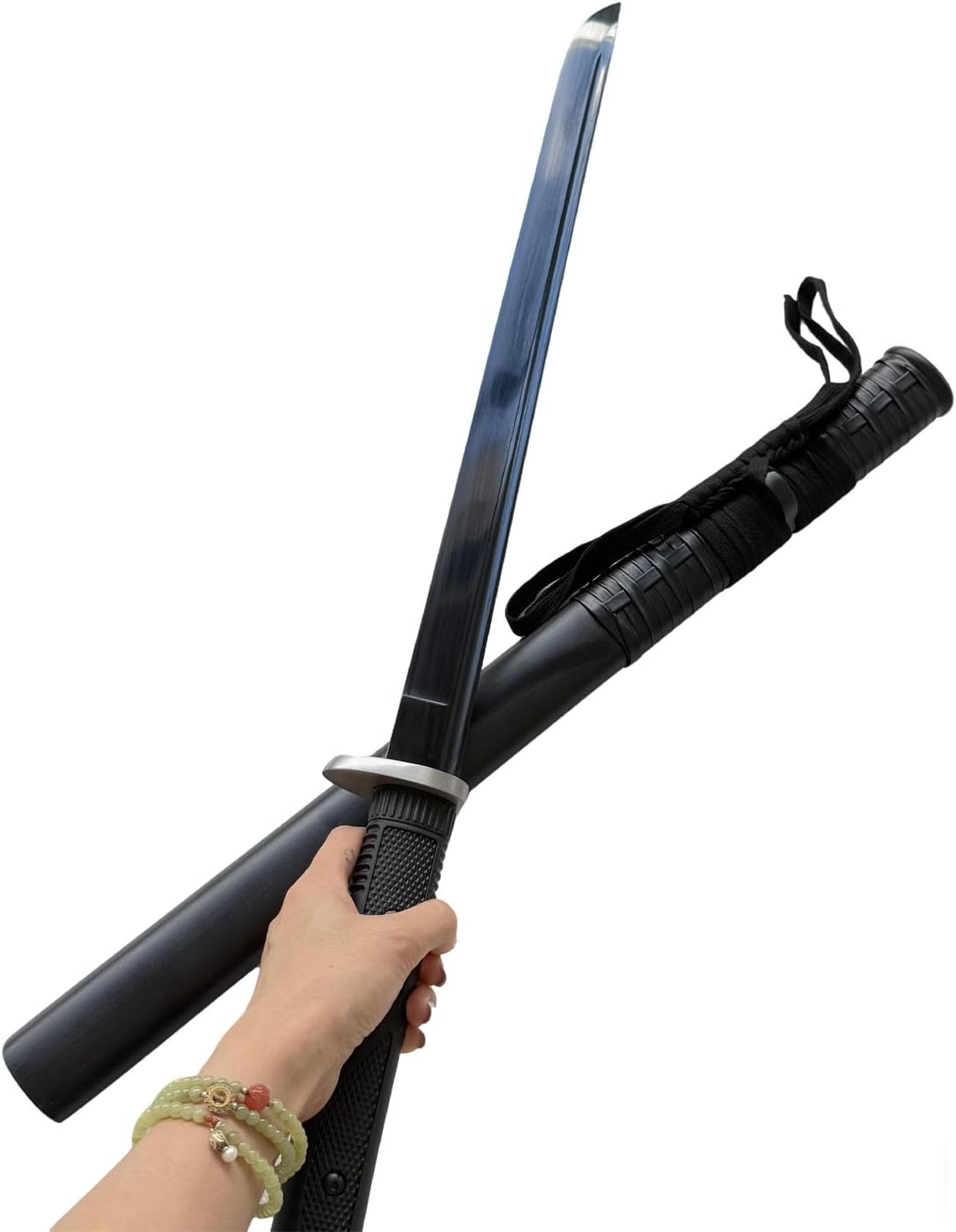 34" 1065 Carbon Steel Katana with Scabbard TPR Handle and Full Tang Black Blade Sharp Real Sword,for Martial Arts,Practice, Collection, Outdoor