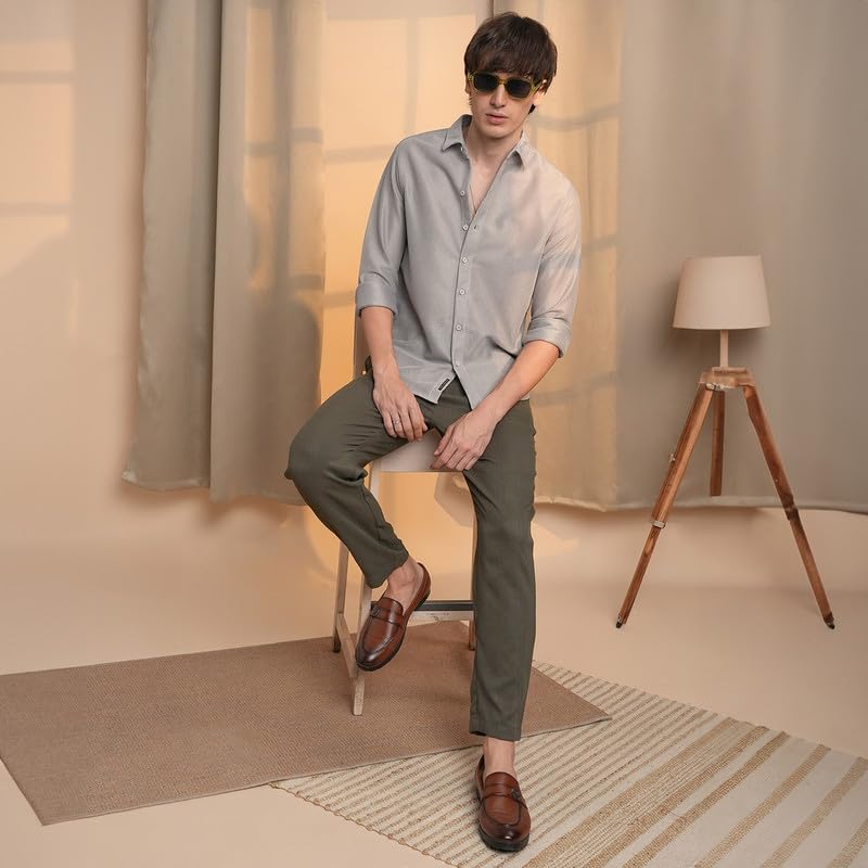 Image of CAHOOT Men's Veined-Textured Shirt | Casual Wear | Spread Collar | Long Sleeve | Button Closure | Shirt Crafted with Comfort Fit for Everyday Wear