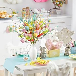 HOHOTIME 6pcs Artificial Easter Stems with Eggs & Carrots, 16.5in Spring Floral Picks for Vase, Pink Yellow Blue Easter Table Centerpieces Home Decor, Plastic Foam Easter Decoration Twig Branches HOHOTIME 6pcs Artificial Easter Stems with Eggs Carrots 165in Spring Floral Picks for Vase Pink Yellow Blue Easter Table Centerpieces Home Decor Plastic Foam Easter Decoration Twig Branches