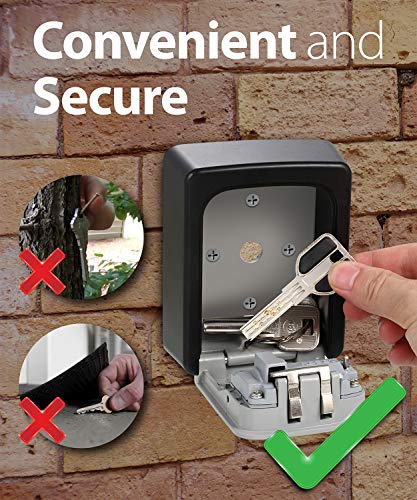 Image of Fosmon Key Lock Box 4 Digits Combination Weatherproof Wall Mount Key Safe, Hide a Key Outside with Resettable Code, Multiple Key Capacity and Mounting Kit