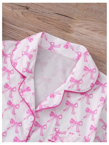 Women's Bow Pajamas Sets Short Sleeve Button Down Pajamas Y2k Preppy Cute PJ Set Sleepwear4