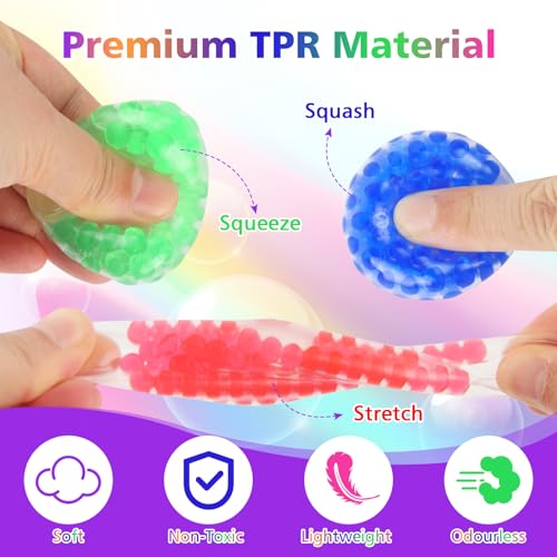 10Stks Weiches Wasserperlen Stressbälle, 3.3cm Mini Quetschbälle in Zufällige Farben, Gummi Spielzeug Partytütenfüller, Quetschbare Sensorische Bälle mit Wasser Perlen für Erwachsene ADHS