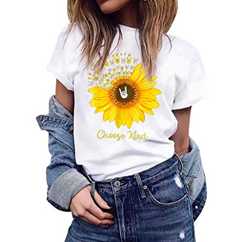 MEIbax Estampado Amor Elefante Girasol Camiseta de Manga Corta para Mujer Tops de Moda de Las señoras Mujeres Sueltas Jersey de Camisa Tank Tops Mujeres Chaleco Tops Blusas Camisetas de Tirantes