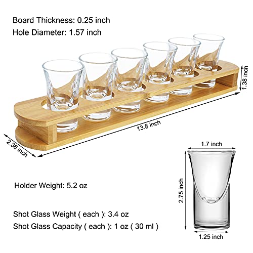 D&Z 1 Oz Shot Glasses With Holder, Shot Glass Set In Bamboo Wooden Shot Tray, 6 Heavy Base Shot Glasses For Whiskey/Vodka/Tequila/Cocktail/Soju thumb #1