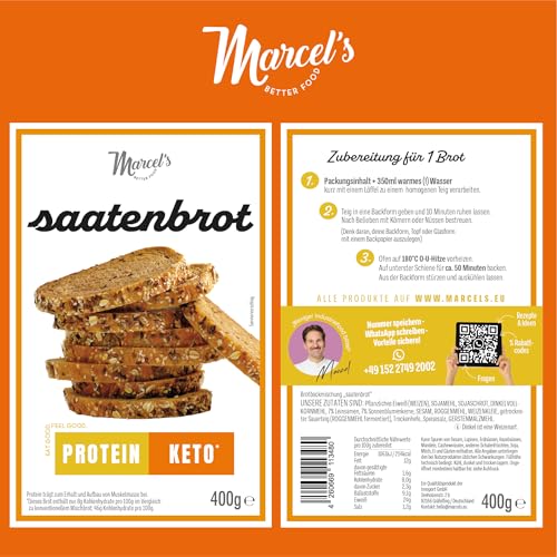 Marcel's Keto Brot – Goldenes Saatenbrot (400g - für 1 Brot) | LowerCarb Brotbackmischung mit 80% weniger Kohlenhydraten | Vegan, high Protein & Sauerteig | Ofenfertig in 1 Minute