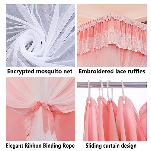 Moustiquaire de lit de luxe avec baldaquin en dentelle rose 180cm