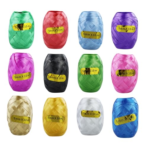 Lot de 12 rouleaux de ruban cadeau de 10 m par rouleau de ruban coloré pour mariage, fête, festival, décoration, artisanat, emballage cadeau, ballon...