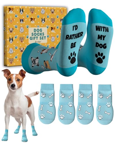 Cavertin Dog and Owner Matching Socks Set Gifts for Dog Lovers Women & Men Funny Dog Dad & Dog Mom Gifts with Gift Box (US Alpha One Size Regular Regular Dog set-Blue)