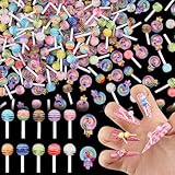 100pcs Lollipop Candy Nail Charms Kit 3D Resin Macaron Cute Candy Decoration DIY Mini Designs Lollipop Nail Charms Rainbow Kawaii Colorful Sugar Accessories for Nail Art,Craft