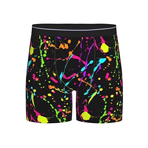 Glow In Dark Splatter Neon Men'S Boxer Briefs Soft Stretch Underwear Fashion Briefs For Men Teens