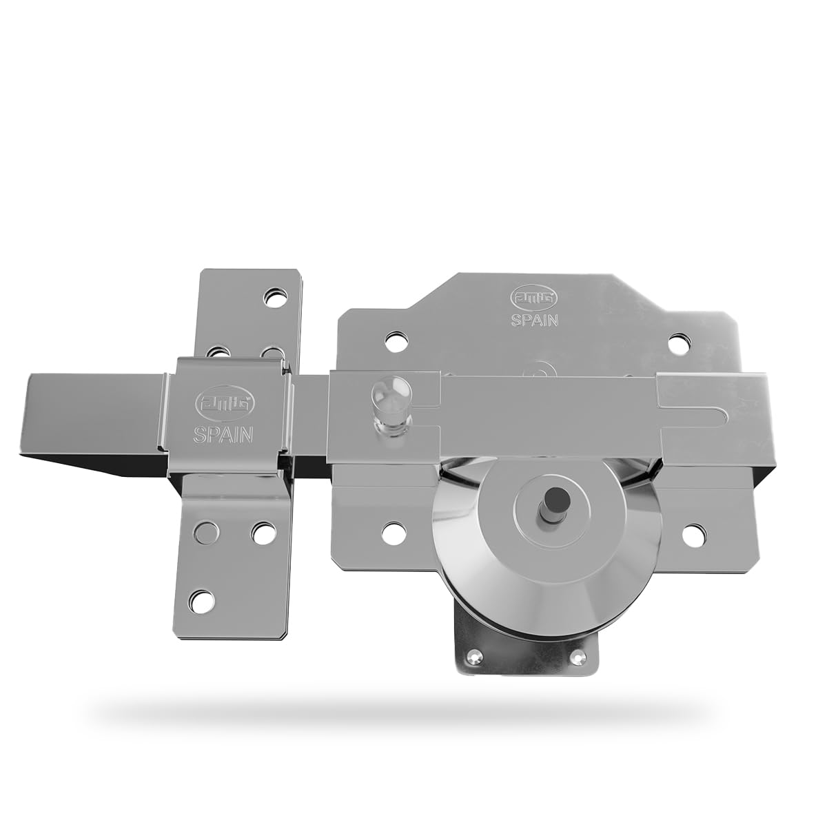 Amig - Cerrojo de Sobreponer con Resbalón de Alta Seguridad - Cilindro 50 mm - 90 x 154 mm - Acero - Cromado Brillo - Antibumping y Antitaladro - Cierre a la Dercha