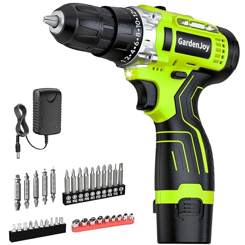 Image of GardenJoy Cordless Power Drill Set: 12V Electric Drill with Battery and Charger, 42pcs Acessories, 3/8"Keyless Chuck, 2 Variable Speed, 24+1 Position, Compact Drill Driver Kit for Home & DIY Project