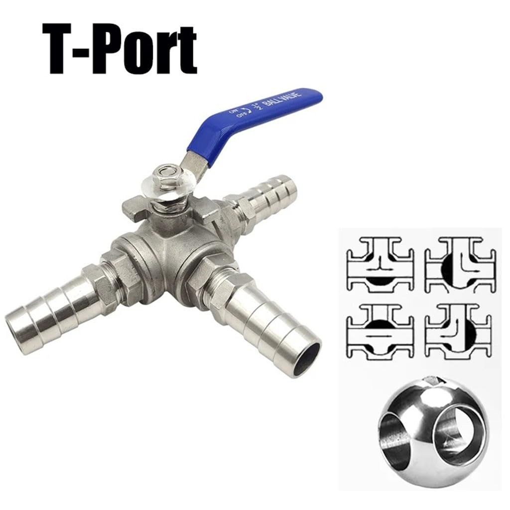 Válvula de bola de 3 vías con puerto en T de acero inoxidable 304 - Conector de lengüeta for manguera for agua, aceite - 6 mm a 20 mm(16mm)