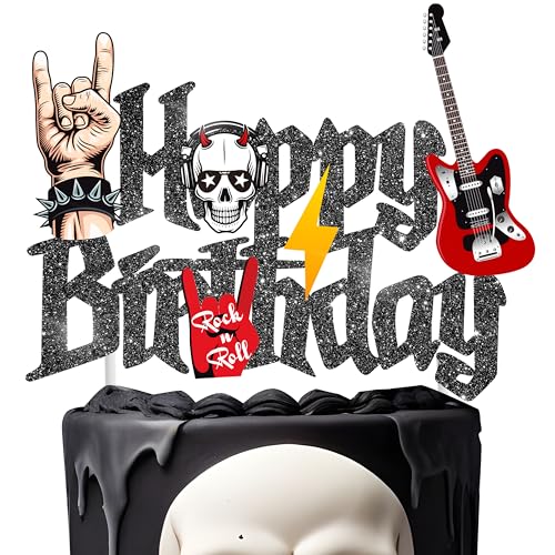 C L Cooper Life CUPCAKE TOPPER-234 Rock And Roll Happy Birthday Cake Topper Rock Theme Birthday Party Decoration Born To Rock Birthday Cake Topper For Rock Guitar Theme Baby Shower Rock Star Birthday Party Supplies thumb #1