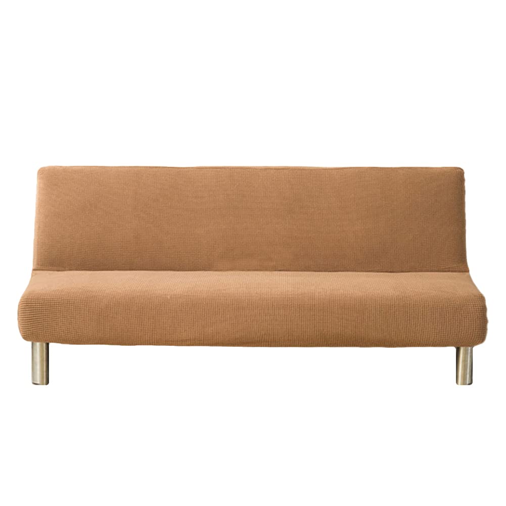 Magik Stretch Solid Color Futon Slipcover Full Or Queen Size Armless Sofa Bed Cover (Light Brown)