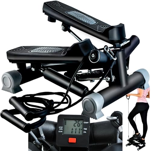 Twist-Stepper mit Zugbändern – Verstellbarer Widerstand, LCD-Display & rutschfeste Pedale – Heimtrainer für Ganzkörpertraining zu Hause, Cardio & Fettverbrennung, bis 120 kg – TRIZAND