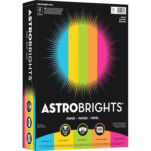 Image of Neenah Astrobrights Bright Color Paper, Letter Size Paper, 24 lb, Assorted Colors, 500 Sheets
