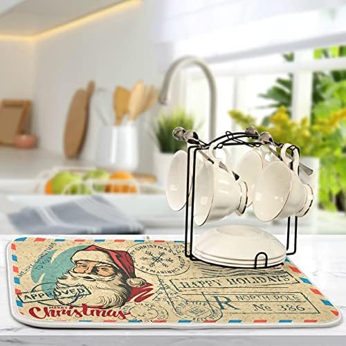 Miniatura 6 de Tapete de secado de platos de postal de Navidad para encimera de cocina, 16 x 18 pulgadas, reversible, Papá Noel, escurridor de platos, accesorios