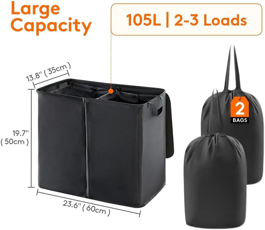 Large Laundry Hamper Basket with Removable inner Bags - Foldable Design, Reinforced Handles, Ideal Gifts & Bedrooms, Dorms Laundry Basket