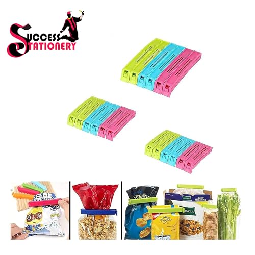 Image of Success Stationery (Set of 18 Pcs X 4 72 Pcs) - Home Kitchen Plastic Food Snack Bag Pouch Clips for Packet Sealing Tools 3 Size Large Medium Small Items Bag Clips Vacuum Sealer (Multi Color Set)