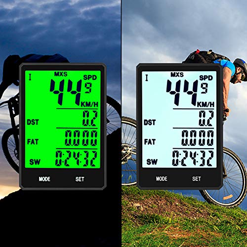 Wireless Bike Computer,Multifunction Wireless with Extra Large LCD Backlight Display Bike Speedometer and Odometer with Automatic Wake-up Multifunction Fits All Bikes