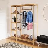 [en.casa] Perchero Burro con Zapatero Armario para Ropa Clóset con 1 Barra 6 Estantes para Recibidor Oficinas Estable Madera de Pino 160 x 130 x 30 cm Natural