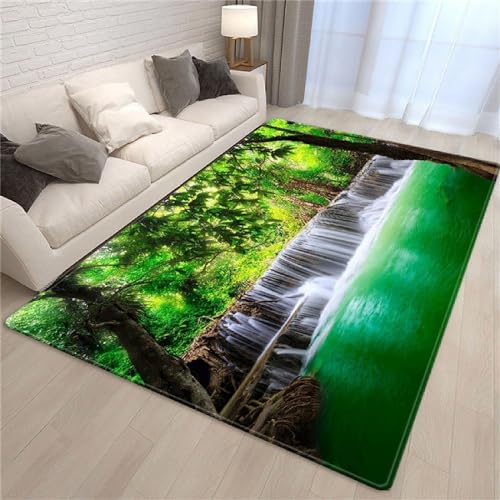 Sala De Estar Dormitorio Alfombra Impresa En 3D Paisaje De Cascada Del Lago Turquesa Alfombra 3D Área De Alfombra Alfombra Alfombra Impresa De Franela - Poliéster Tacto Suave 80 X 120 Cm - Lim -9E3S3V