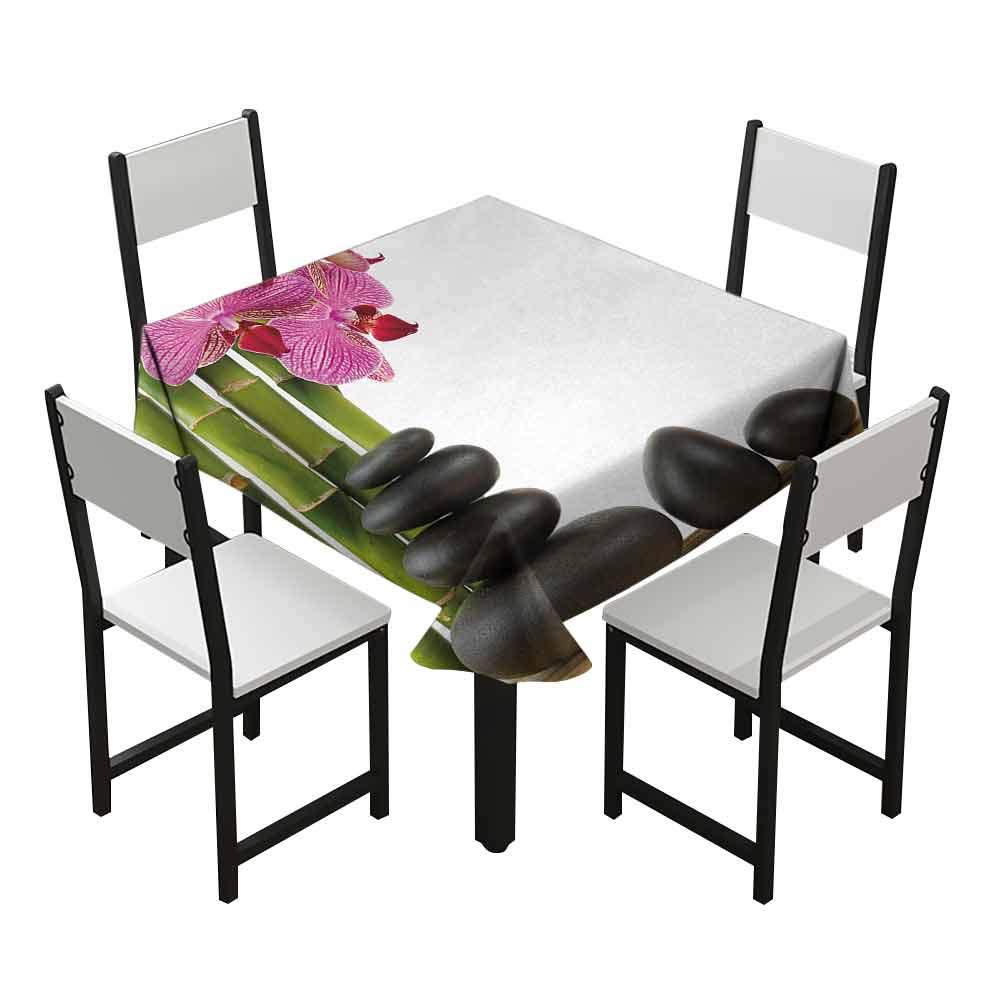 Zara Henry Spa Printed Tablecloth Beautiful Pink Orchid with Bamboos and Black Hot Stone Massage Image Print Kitchen Household Tablecloth Pink Green and Black