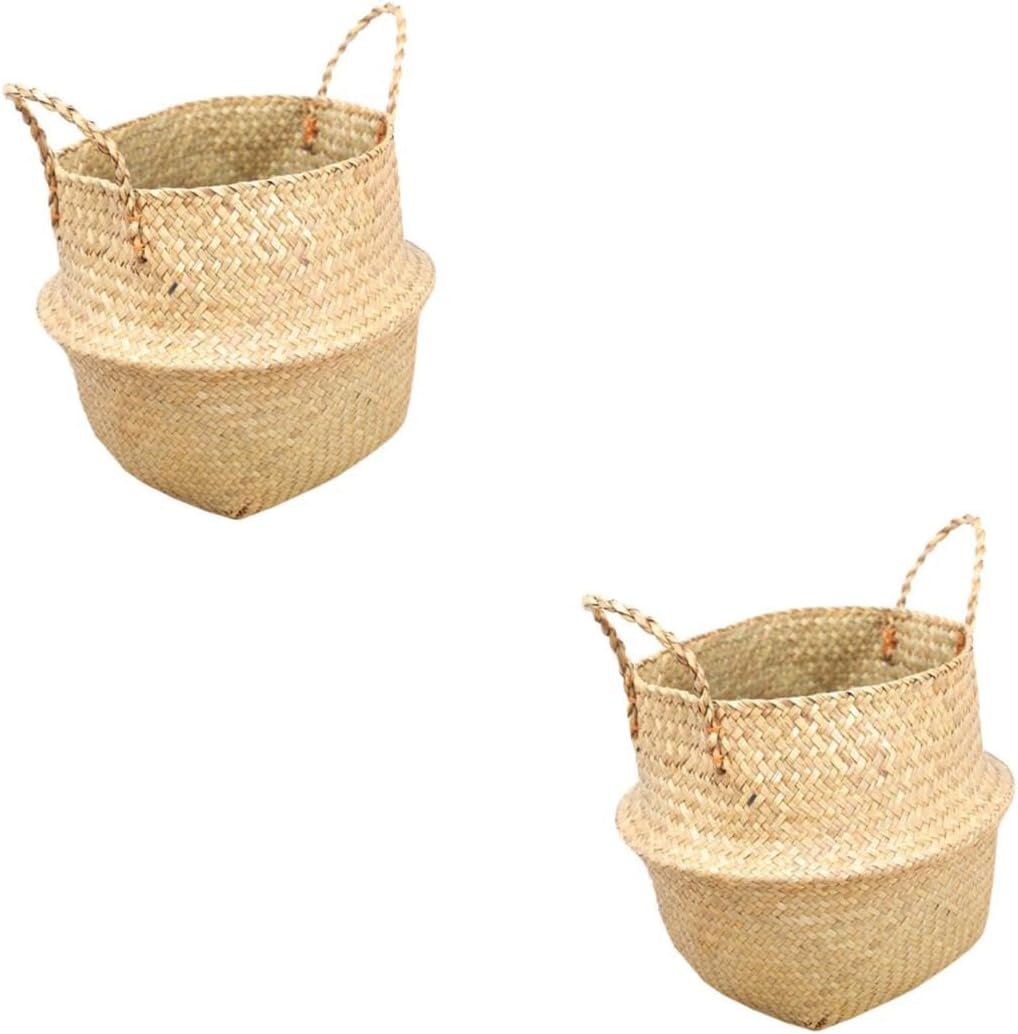 Mikikit 2pcs Straw Flower Baskets Lid Indoor Plant Baskets for Home Decor Special Events