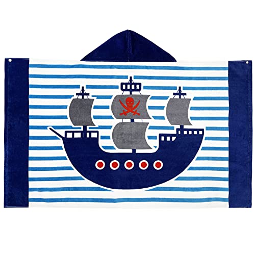 BANGSAUR Children's Hooded Bath Beach Towel, 100% Cotton 50"x30" Wrap, Kids Toddlers Girls Boys 3-12 Years Coverup(Pirate Ship N) - Image 2