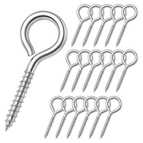 2.55 Inches Eye Screws 304 Stainless Steel Eye Hooks, M6 Heavy Duty Screw Eye Bolts Load Bearing 200LBS for for Wood Securing Cables Wire Indoor & Outdoor Uses (18, M6)