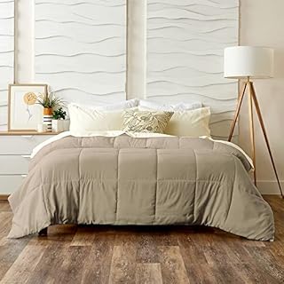 Cosy House Collection Luxury Bamboo Down Alternative Comforter - Master Bedroom Essentials - All Season Use - Stays Fresher for Longer - Box Stitch Construction & Duvet Loops (King/Cal King, Tan)