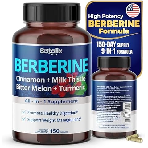 Premium Berberine Supplement with Ceylon Cinnamon, Bitter Melon, Milk Thistle - 150 Day Supply (150 Count (Pack of 1)) Cover