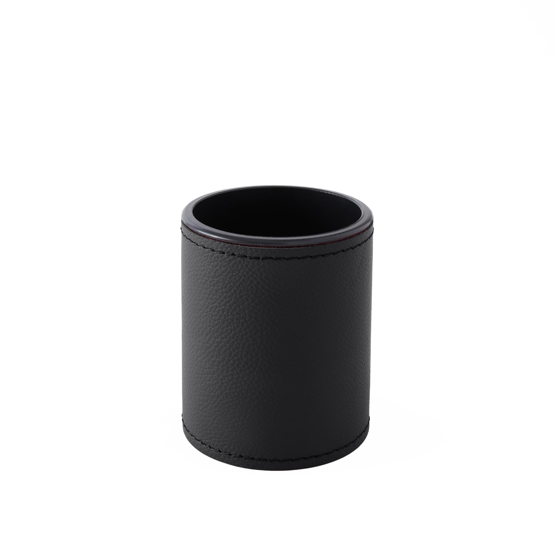 Eglooh - Zefiro - Schreibtisch rund Stiftehalter Design Echtes Leder Schwarz cm 7,8 x 7,8 H.9,5 - Handwerkliche Nähte und starke Struktur - Made in Italy
