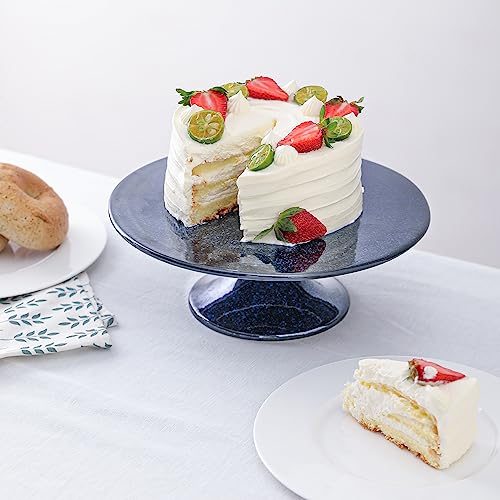 Vicrays Ceramic Round Cake Stand - Porcelain 10 Inch Pedestal Pastry Serving Tray For Snacks Desserts Cookies Cupcakes - Ideal For Birthdays Easter Christmas Wedding Home Decor - Reactive Glaze Blue #TOP1