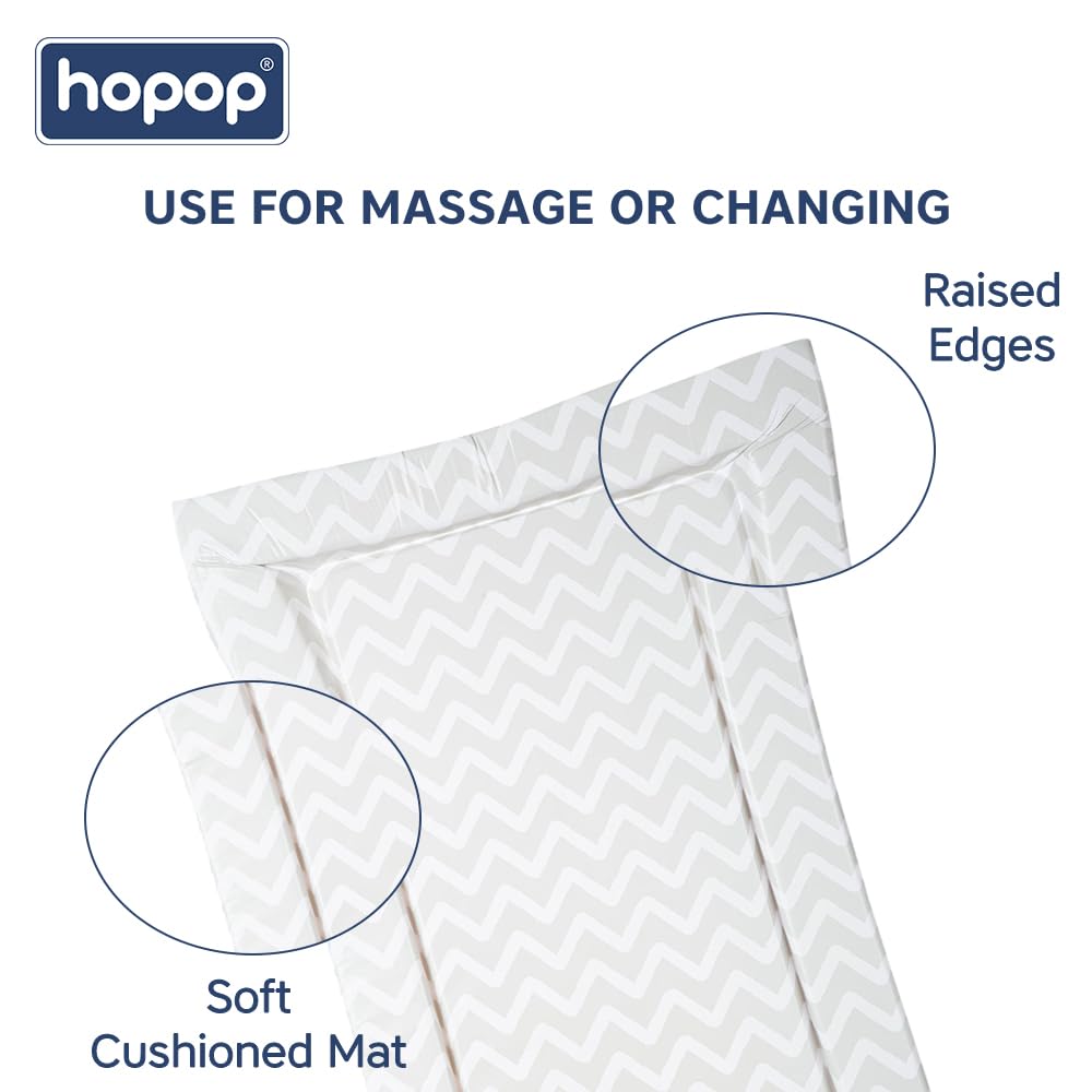 Hopop Baby Changing Mat | Soft Foam Cushioned Diaper Changing Mat/Sleeping Mat/Massage Mat/Water Proof Bed Protector with Raised Edges for Newborn Baby | Changing Pad | 71x 47 x 5 cm | Zigzag 2