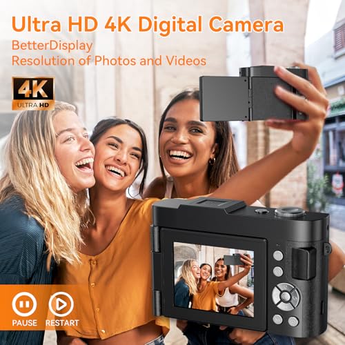 Appareil Photo Numérique, 4K 50MP Appareil Photo Compact avec Écran Rabattable 180° Caméra de Vlogging avec Carte 32GB, Zoom Numérique 16X pour Débutants, Adolescents – Image 4