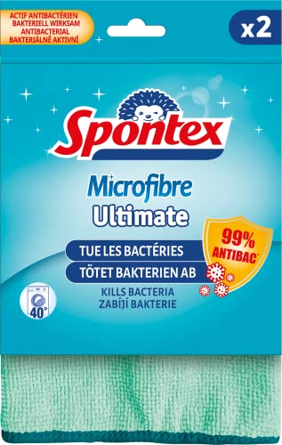 Spontex Microfibre Ultimate, 24 paños de microfibra que matan el 99% de las bacterias, lo último en limpieza, para una frescura prolongada en el paño y un hogar higiénico, 30 x 30 cm (12 paquetes de 2
