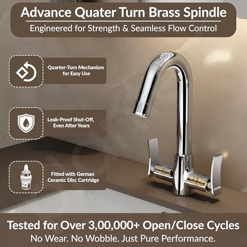 Image of Plantex Solid Brass Mixer Tap for Bathroom /Wash Basin Tap Hot and Cold /Bathroom Accessories /Water Tap /Sink Tap for Wash Basin (Star, Chrome)