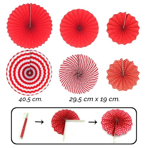 Miniatura 2 de Zerodeco - Decoración De Fiestas, 21 Abanicos De Papel Rojo Para Colgar, Pompones, Guirnaldas Y Banderines Triangulares Para Fiestas De Cumpleaños, Fiestas Del Bebé, Bodas
