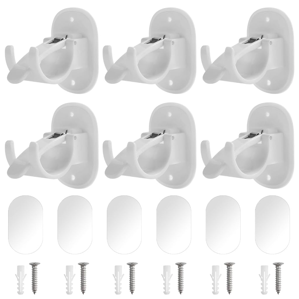 Phoerty White Curtain Rod Brackets,6Pcs Without Drilling Adhesive Hanging Rod Brackets Abs Shower Curtain Rod Holders Hangers For Kitchen Bedroom Office