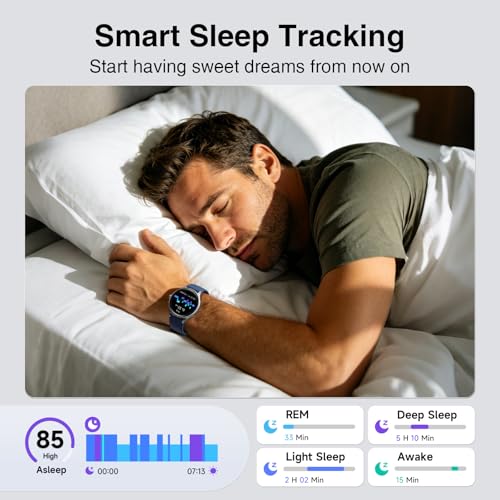 Image of Fitpolo Smart Watch for Men Women Android iPhone, 1.57'' HD Fitness Tracker with Bluetooth Call & Answer, IP68 Waterproof, Heart Rate /SpO2 /Sleep Monitor, Built-in AI Voice, 105+ Sports Modes (Blue)