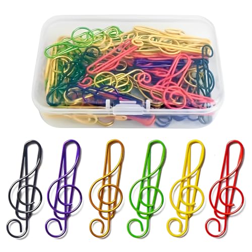 WUSJCOF 30 peças clipes de papel com design notas musicais, clipes de metal chave de sol, coloridos, também como marcadores, ideia de presente para músicos, professores de música, escritório, escola