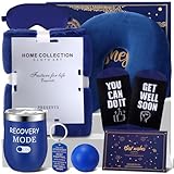 Didaey 9 Pcs Get Well Soon Gifts for Men Care Package Get Well Basket Cancer Gift with Tumbler U Shaped Pillow Blankets Socks Eye Mask Keychain Stress Ball Greeting Card for Father Brother Friends