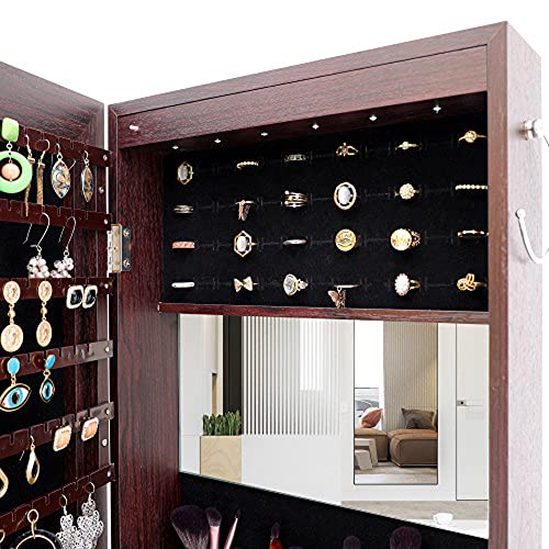 Jewelry Cabinet Jewelry Storage Cabinet Fashionable Simple Led Light Hanging Door Wall Fashionable Simple Make-Up Mirror Cabinet Retro Brown #TOP3