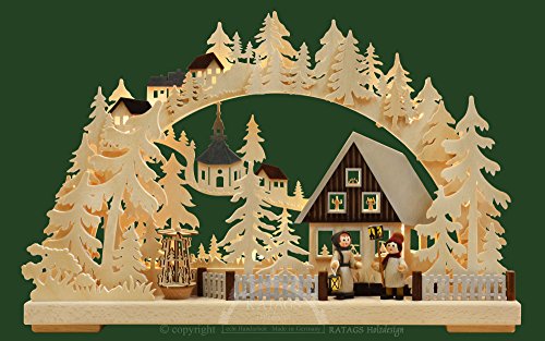 Authentic German Erzgebirge Handcraft 3D-Double-Arch - Seiffen in Winter - 44x29x7cm / 17x11x3 inch - RATAGS