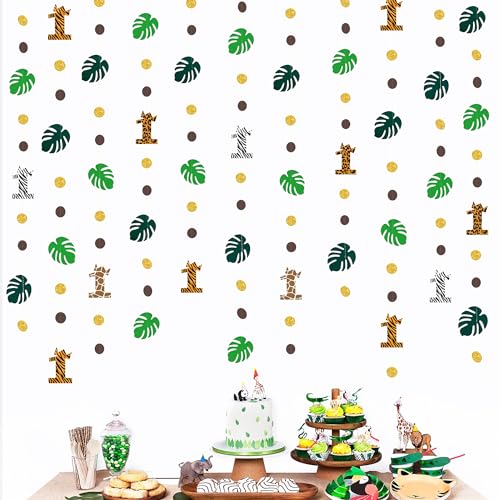 Image of Pinkblume Wild One Jungle Theme Decorations - Palm Leaf Dot Circle Garland, Safari Animal 1st Birthday Supplies